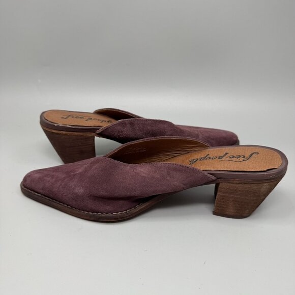 Free People Women's Anya burgundy Suede Pointed Toe Chunky Heel Mules Size 9.5 - Picture 2 of 8